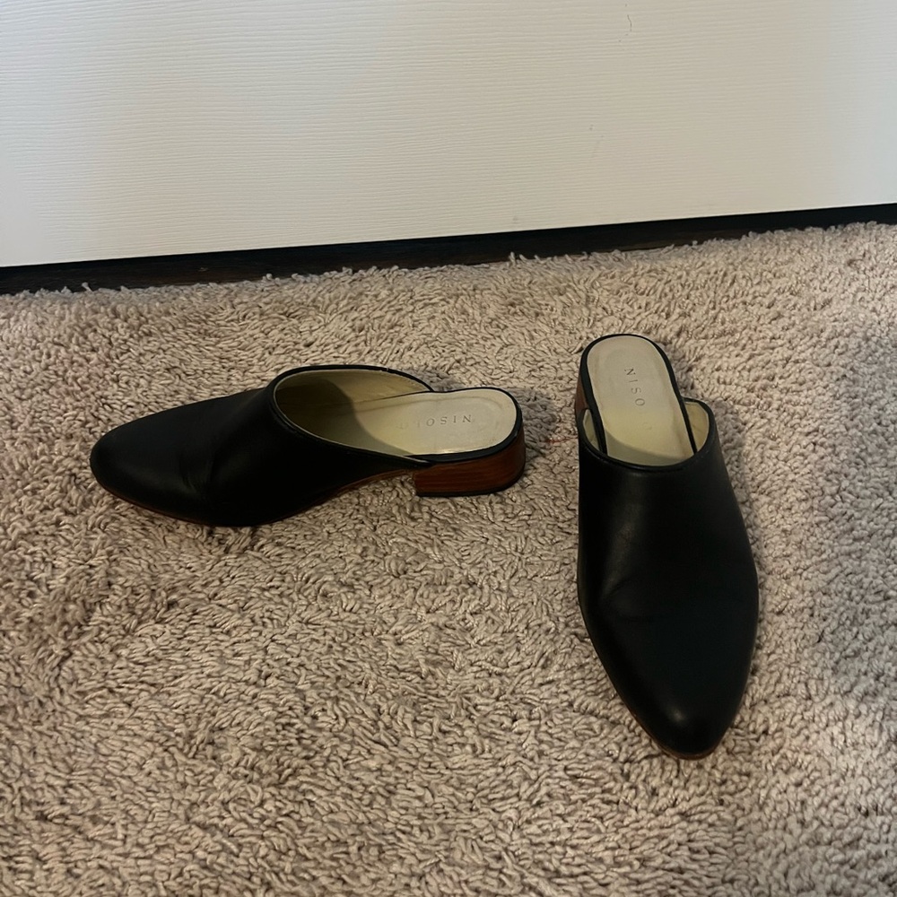 Black Leather Mules for Women